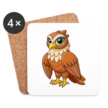 Falcon Cute Mascot Cartoon Character Kawaii - Coasters (set of 4) - white - Front