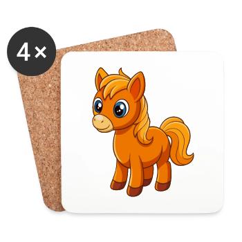 Horse Cute Mascot Cartoon Character Kawaii - Coasters (set of 4) - white - Front
