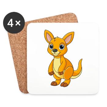 Kangaroo Cute Mascot Cartoon Character Kawaii - Coasters (set of 4) - white - Front