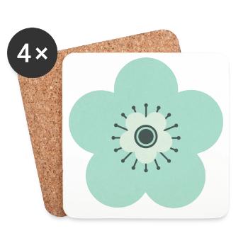 Vert menthe et fleur bleue - Dessous de verre (lot de 4) - blanc - Devant