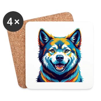 Akita Hunderasse Buntes Aquarell Karikatur Kawaii - Untersetzer (4er-Set) - Weiß - Vorne