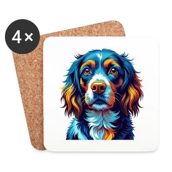 Épagneul alpin Chien race Coloré Dessin animé Kawaii - Dessous de verre (lot de 4) - blanc - Devant