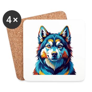 Alaskan Malamute Chien Race Coloré Dessin Animé Kawaii - Dessous de verre (lot de 4) - blanc - Devant