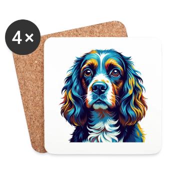 Cocker américain Spaniel Chien Race Dessin animé Kawaii - Dessous de verre (lot de 4) - blanc - Devant