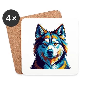 Alaskan Husky Chien Race Coloré Dessin Animé Kawaii - Dessous de verre (lot de 4) - blanc - Devant