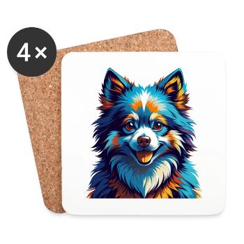 American Eskimo Dog Breed Colorful Cartoon Kawaii - Coasters (set of 4) - white - Front