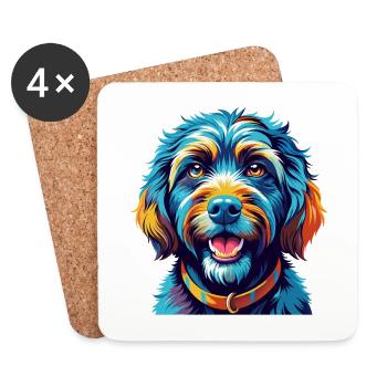 Barbet Chien Race Coloré Dessin Animé Kawaii - Dessous de verre (lot de 4) - blanc - Devant