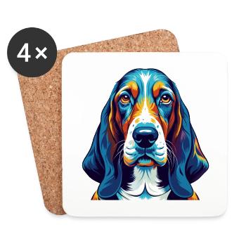 Basset Hound Chien Race Coloré Dessin Animé Kawaii - Dessous de verre (lot de 4) - blanc - Devant