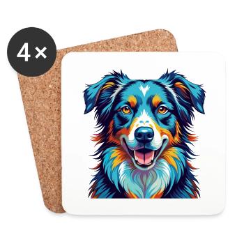 Australian Shepherd Dog Breed Cartoon Kawaii - Coasters (set of 4) - white - Front