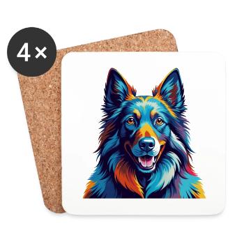 Chien de berger belge race Coloré Dessin animé Kawaii - Dessous de verre (lot de 4) - blanc - Devant