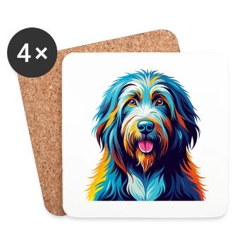 Bergamasco Berger Chien Race Dessin Animé Kawaii - Dessous de verre (lot de 4) - blanc - Devant