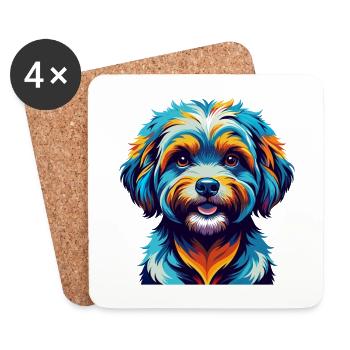 Bichon frisé Race de chien Dessin animé coloré Kawaii - Dessous de verre (lot de 4) - blanc - Devant