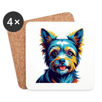 Biewer Terrier Dog Breed Colorful Cartoon Kawaii - Coasters (set of 4) - white - Front