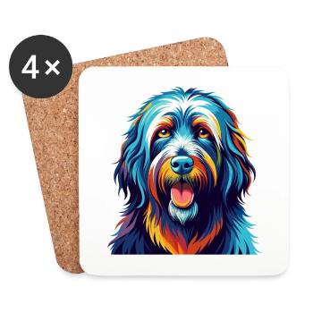 Bergamasco Chien Race Coloré Dessin Animé Kawaii - Dessous de verre (lot de 4) - blanc - Devant