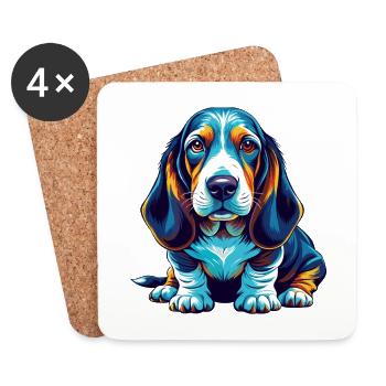 Blue Gascony Basset Dog Breed Cartoon Kawaii - Coasters (set of 4) - white - Front