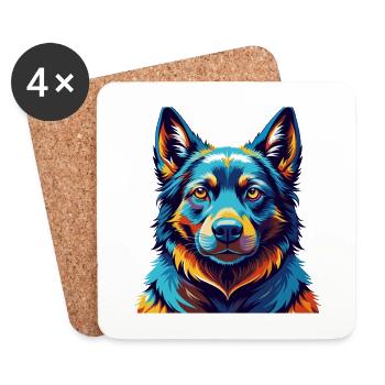 Black Norwegian Elkhound Dog Breed Cartoon Kawaii - Coasters (set of 4) - white - Front