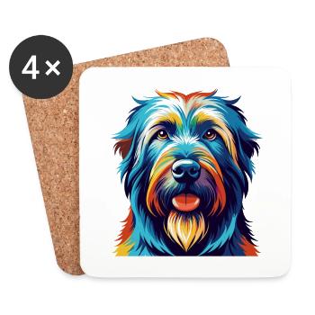 Briard Dog Breed Colorful Cartoon Kawaii - Coasters (set of 4) - white - Front