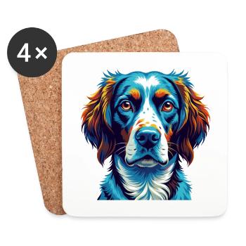 Bretagne, race de chien, dessin animé coloré, Kawaii - Dessous de verre (lot de 4) - blanc - Devant