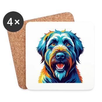 Bouvier des Flandres Race de chien Dessin animé Kawaii - Dessous de verre (lot de 4) - blanc - Devant
