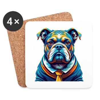 Bouledogue race coloré aquarelle dessin animé Kawaii - Dessous de verre (lot de 4) - blanc - Devant