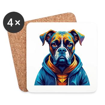 Boxer Hund Rasse Buntes Aquarell Karikatur Kawaii - Untersetzer (4er-Set) - Weiß - Vorne