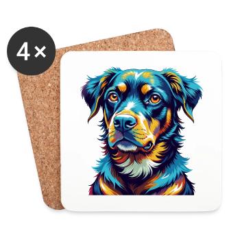 Noir Tan Chien Race Coloré Dessin Animé Kawaii - Dessous de verre (lot de 4) - blanc - Devant