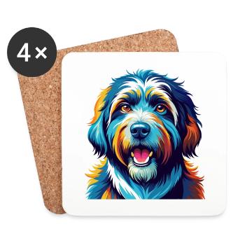 Chien de berger catalan race coloré dessin animé kawaii - Dessous de verre (lot de 4) - blanc - Devant