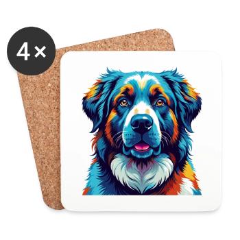 Central Asian Shepherd Dog Breed Cartoon Kawaii - Coasters (set of 4) - white - Front