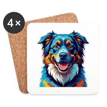 Chien de berger caucasien Race Dessin animé Kawaii - Dessous de verre (lot de 4) - blanc - Devant