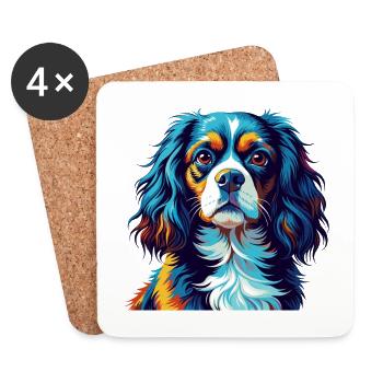 Cavalier King Charles Spaniel Chien Race Dessin animé - Dessous de verre (lot de 4) - blanc - Devant
