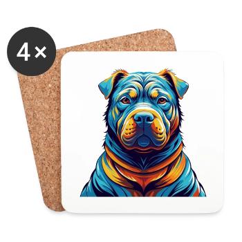Chinois Shar Pei Chien Race Coloré Dessin Animé Kawaii - Dessous de verre (lot de 4) - blanc - Devant