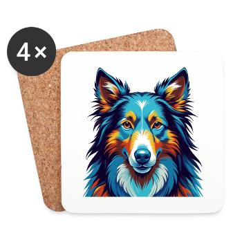 Collie Chien Race Coloré Dessin Animé Kawaii - Dessous de verre (lot de 4) - blanc - Devant
