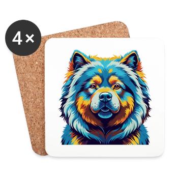 Chow Chow Chien Race Coloré Dessin animé Kawaii - Dessous de verre (lot de 4) - blanc - Devant