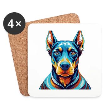 Doberman Chien Race Coloré Dessin Animé Kawaii - Dessous de verre (lot de 4) - blanc - Devant
