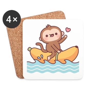Singe mignon chevauchant un bateau banane - Dessous de verre (lot de 4) - blanc - Devant