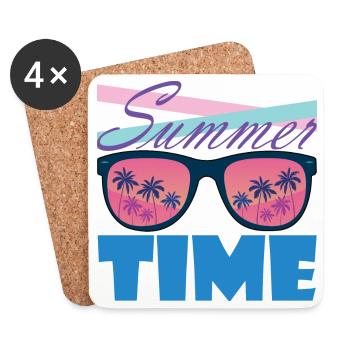 Sommerzeit Palmen-Sonnenbrille - Untersetzer (4er-Set) - Weiß - Vorne