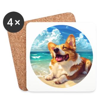 Corgi Joie De Plage Illustration - Dessous de verre (lot de 4) - blanc - Devant