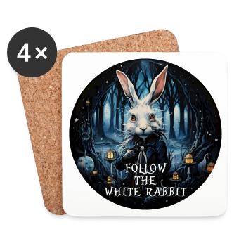 Rabbit Alice in Wonderland FOLLOW THE WHITE - Coasters (set of 4) - white - Front