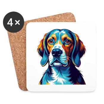 English Foxhound Dog Breed Colorful Cartoon Kawaii - Coasters (set of 4) - white - Front