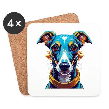 Anglais Whippet Chien Race Coloré Dessin Animé Kawaii - Dessous de verre (lot de 4) - blanc - Devant