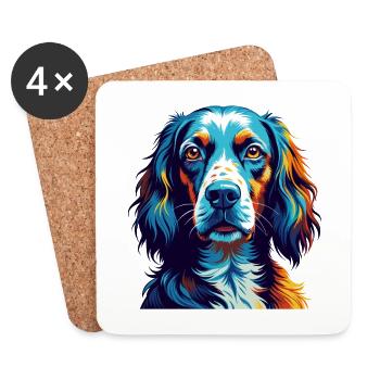 Setter anglais chien race coloré dessin animé Kawaii - Dessous de verre (lot de 4) - blanc - Devant