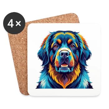 Terre-Neuve Chien Race Coloré Dessin animé Kawaii - Dessous de verre (lot de 4) - blanc - Devant