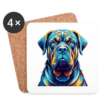 Dogue napolitain Chien race dessin animé Kawaii - Dessous de verre (lot de 4) - blanc - Devant