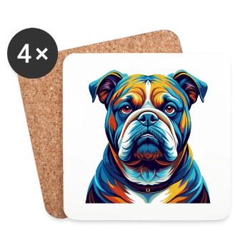 Bouledogue anglais race coloré dessin animé Kawaii - Dessous de verre (lot de 4) - blanc - Devant