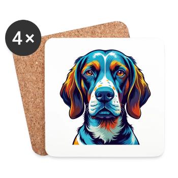 Français Gascogne Pointer Chien Race Dessin Animé Kawaii - Dessous de verre (lot de 4) - blanc - Devant