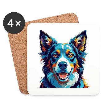 North American Shepherd Dog Breed Cartoon Kawaii - Coasters (set of 4) - white - Front