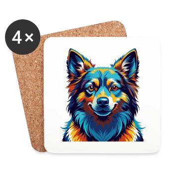 Spitz nordique chien race coloré dessin animé Kawaii - Dessous de verre (lot de 4) - blanc - Devant
