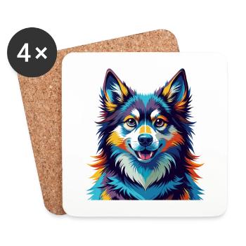 Finlandais Laponie Chien Race Coloré Dessin Animé Kawaii - Dessous de verre (lot de 4) - blanc - Devant