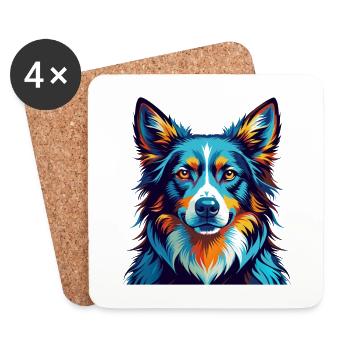 Lappländischer Schäferhund, Rasse, Bunter Cartoon, Kawaii - Untersetzer (4er-Set) - Weiß - Vorne