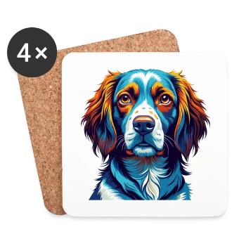 French Brittany Dog Breed Colorful Cartoon Kawaii - Coasters (set of 4) - white - Front